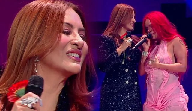 Myriam Hernández le dio un beso en la frente a Karol G, quien se quebró al cantar una de sus baladas. Foto: composición LR/capturas de Star Plus - Video: Star Plus