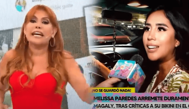 Melissa Paredes le dice "payasa" a Magaly Medina. Foto: Composición LR/ Captura ATV / Captura  Amor y Fuego