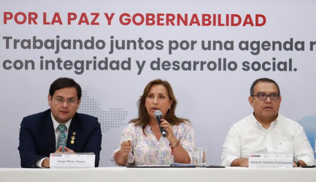 Dina Boluarte durante su participación en la mesa de diálogo por la paz y la gobernabilidad “Con Punche Regional”. Foto: Presidencia del Perú