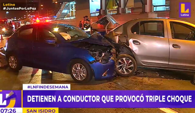 Triple choque en San Isidro se produjo a la altura del puente Corpac. Foto: captura Latina