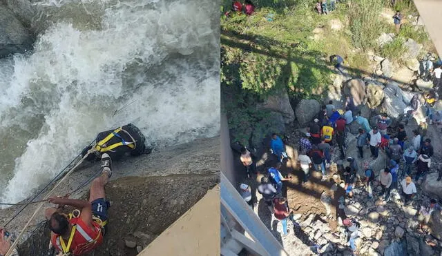 Efectivos de la policía y rescatistas continúan realizando la búsqueda del menor desaparecido en el río Huancabamba. Foto: composición LR/Radio Centinela