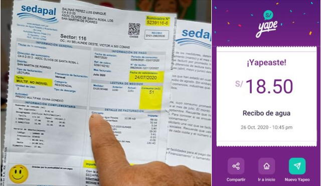 A través de Yape, se puede realizar el pago de recibo de agua. Foto: composición LR/Andina/Yape