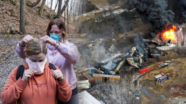 Después del descarrilamiento de un tren con sustancias químicas peligrosas en Ohio, la salud de los pobladores se ha visto afectada. Foto: composicion LR/AFP
