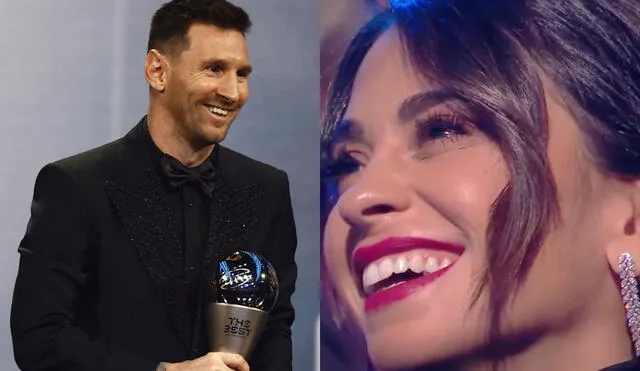 Antonela Rocuzzo observó orgullosa cómo su esposo Lionel Messi se alzaba como el mejor jugador del planeta. Foto: composición LR/TyCSports