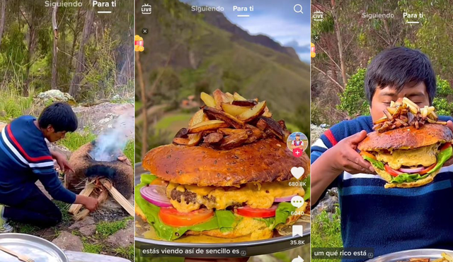 Joven Tiktoker prepara deliciosa hamburguesa en Pisac. Foto: Captura de video/Waldir Maqque.