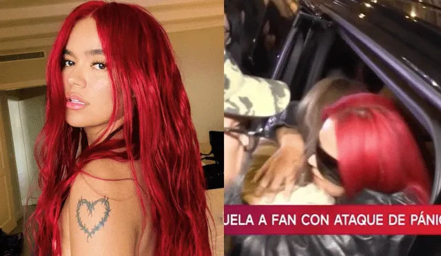 Karol G quedó en shock al ver la reacción de una fan en Madrid. Foto: composición LR/Instagram - Video: Willax TV
