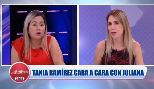 Juliana Oxenford y la congresista Tania Ramírez protagonizaron un tenso momento en una entrevista sobre la coyuntura política. Foto: composición ATV