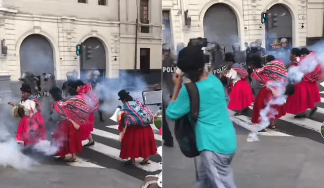 Mujeres aimaras cargando a sus hijos y siendo reprimidas. Foto: Captura de video/Erickson Montero.