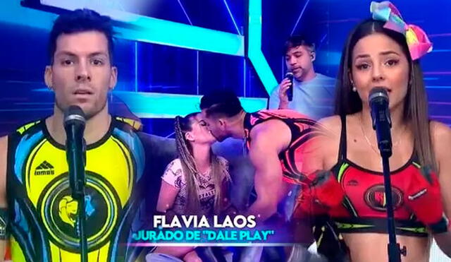 Flavia Laos regresó a "Esto es Guerra" y le pidió un beso Austin Palao. Foto: composición/captura/América TV