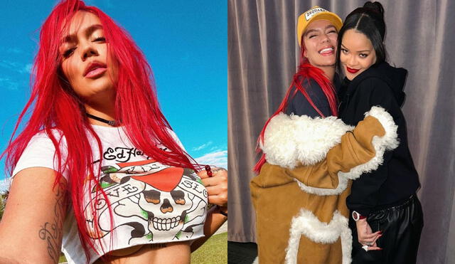 Karol G y Rihanna se tomaron muchas fotos durante su encuentro en el Super Bowl. Foto: composición LR/Karol G/Instagram