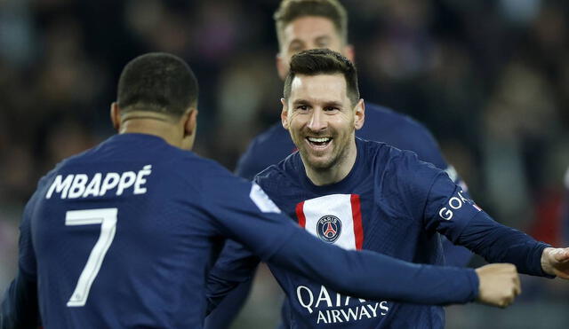 Lionel Messi y Mbappé celebran juntos la victoria del PSG sobre Nantes. Foto: EFE