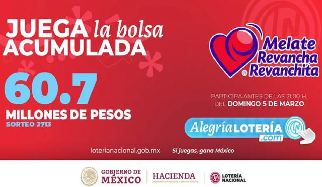 Sorteo Melate de HOY, 5 de marzo tiene 60. 7 millones de pesos de premio. Foto: Lotería Nacional