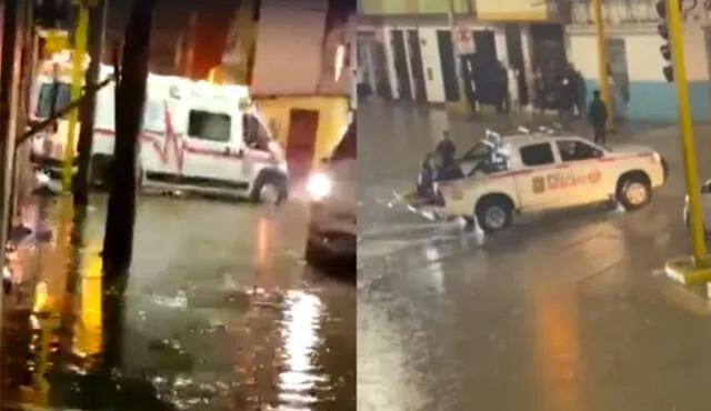 Policias y ambulancia llegaron a la zona para atender la emergencia. Foto: composición LR / captura video Difusión / captura video Chiclayo Ahora. Video: Chiclayo Ahora