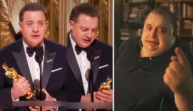 El momento en el que Brendan Fraser recibe su óscar a mejor actor por "The whale" es uno de los más comentados entre fans. Foto: composición LR/captura de YouTube/A24