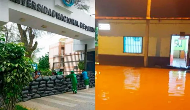La Universidad Nacional de Piura toma acciones para evitar la inundación, tal como sufren diferentes sectores de esta localidad. Foto: composición Fabrizio Oviedo/ La República