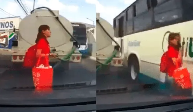 La joven estuvo a solo centímetros de tener un destino fatal. Foto: composición LR/@AztecaNoticias/Twitter - Video: @AztecaNoticias/Twitter