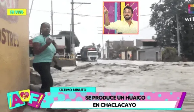 Periodista de Willax TV puso en tensión a Rodrigo González al señalar que estaba atrapada en el huaico. Foto: Composición LR/Captura de Youtube/Amor y Fuego - Video: Amor y Fuego