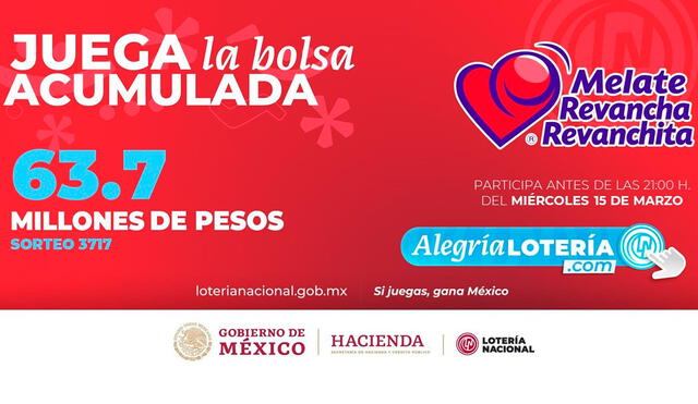 El Sorteo Melate de la Lotería Nacional de México tiene un premio de 63.7 millones de pesos. Foto: Lotería Nacional