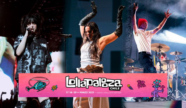Billie Eilish, Rosalía y Twenty One Pilots son algunos de los grandes nombres de Lollapalooza 2023. Foto: composición LR / AFP / Lollapalooza Chile