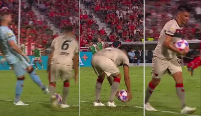 Paolo Goltz tomó la pelota en el área tras pase de su arquero. Foto: composición/captura ESPN