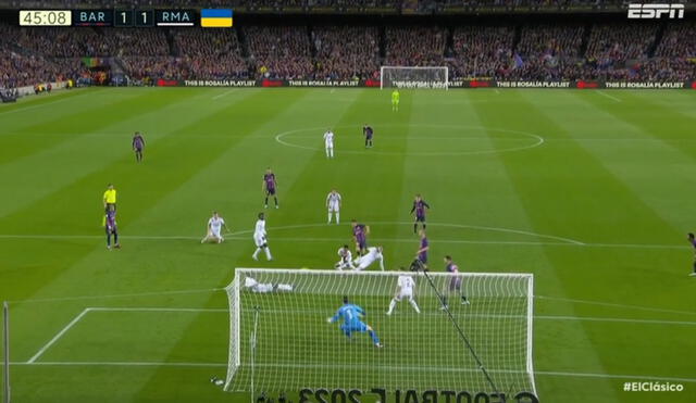 Sergi Roberto empató el marcador sobre el final del primer tiempo del clásico español. Foto: captura de ESPN