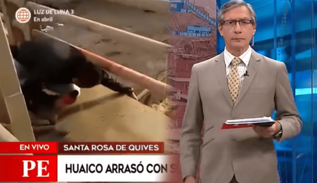 Reportero de "América noticias" se encontraba registrando el paso de un huaico en la carretera Canta. Foto: composición LR/Captura América