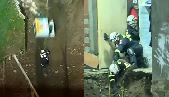 Policía de rescate es herido tras caerle un congelador en la rivera del río Rímac. Foto: captura de América TV