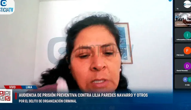 Lilia Paredes Navarro es investigada en la Fiscalía por el presunto delito de organización criminal. Foto y video: Justicia TV