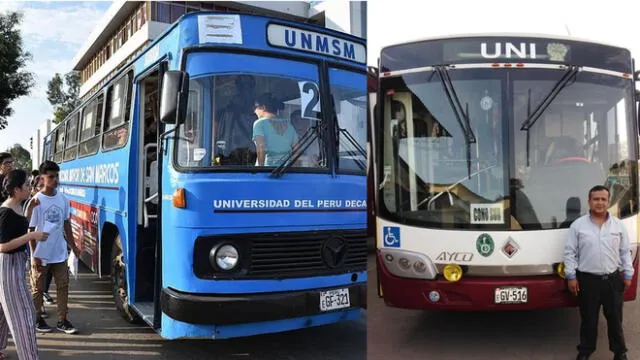 Cada institución cuenta con varios buses para ofrecer el servicio de transporte gratuito.  Foto: composición LR/UNMSM/UNI