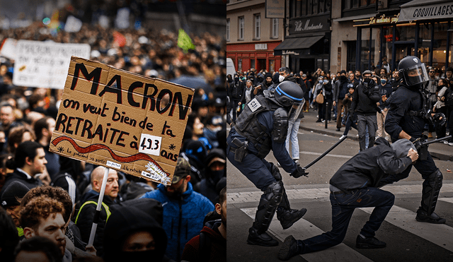 Así se desarrolla la novena jornada de protestas en Francia tras polémica reforma. Foto: composición LR/EFE