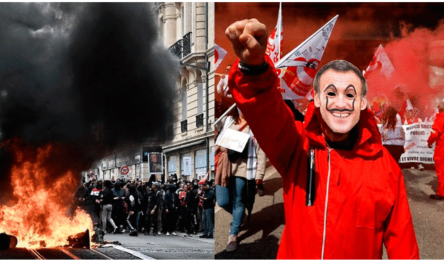 Noveno día de protestas en Francia. Foto: composición LR/AFP/Infobae