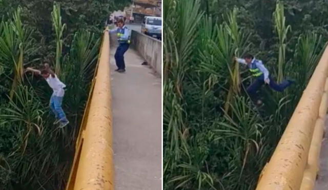 En el video viral se ve cómo el agente salta al río para ir tras el ciudadano. Foto: captura TikTok @godiekquintero