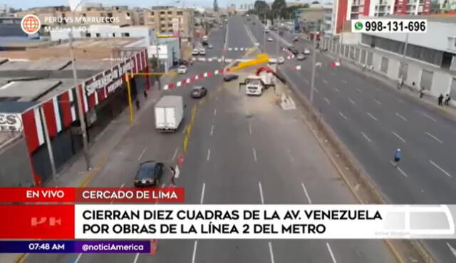 Cierran la avenida Venezuela por obras de la Línea 2 del Metro de Lima. Foto: captura de América TV - Video: América TV