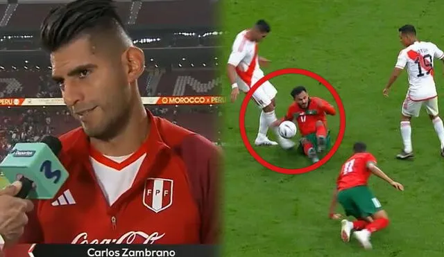 Carlos Zambrano arrancó como titular y fue expulsado en el segundo tiempo contra Marruecos. Foto: composición de La República/captura Movistar Deportes