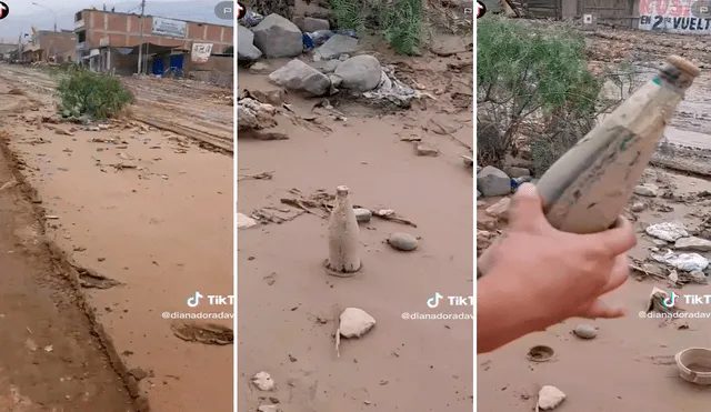 El hombre nunca imaginó encontrar una botella de cerveza intacta en medio del barro. Foto: Composición de LR/TikTok/@Dianadoradavilaaro