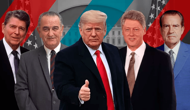 Los expresidentes de EE. UU. Ronald Reagan, Lyndon B. Johnson, Donald Trump, Bill Clinton y Richard Nixon. Foto: BBC