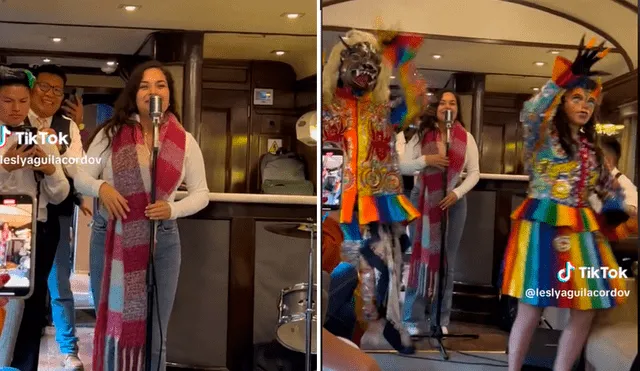 Lesly Águila cantó para los pasajeros de un tren que iba a la ciudadela inca de Machu Picchu. Foto: composición LR/TikTok. Video: TikTok.