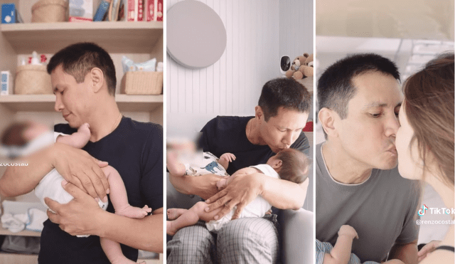 Renzo Costa y sus días como papá primerizo. Foto: composición LR/ Capturas de TikTok