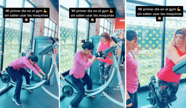 Mujer no sabe usar máquinas del gym y saca más de una risa a internautas. Foto: composición LR/ captura TikTok