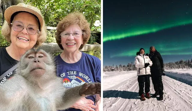 Sandy Hazelip y Ellie Hamby consiguieron visitar 7 continentes en 80 días. Foto: composición LR /Around the World at 80/Facebook
