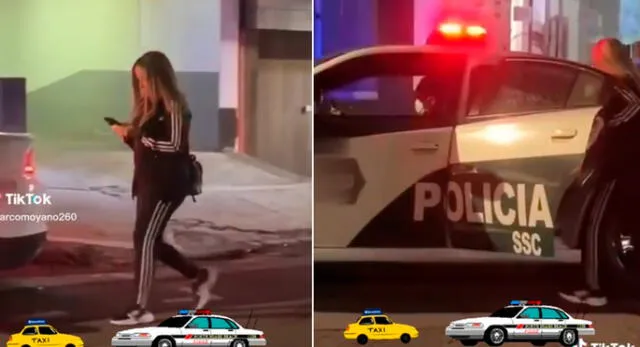 Fémina entra al patrullero policial por mirar su celular. Foto: composición LR/captura de TikTok