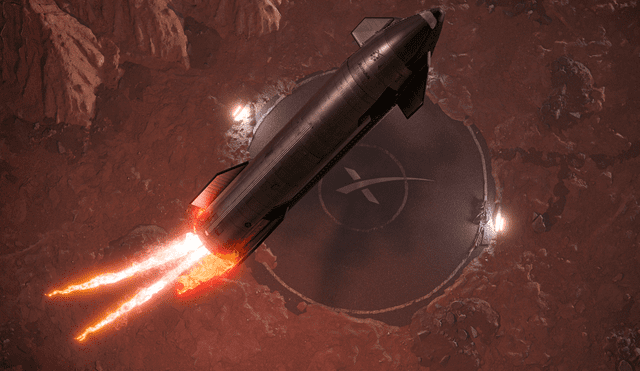 Animación de una nave Starship a punto de aterrizar en Marte. Foto: referencial / Reddit