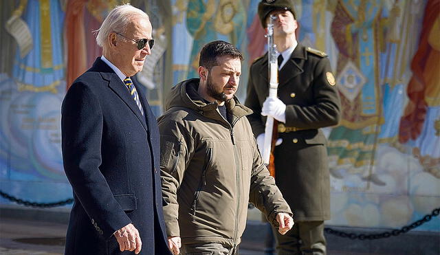 Molestia aliada. Joe Biden con el ucraniano Zelensky en reciente reunión. Aliados de EEUU están molestos por filtraciones. Foto: EFE