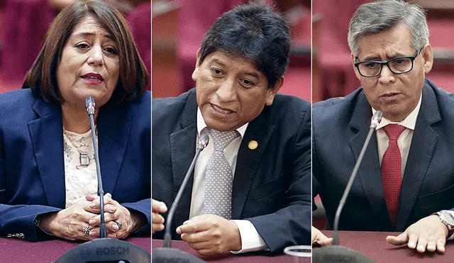 Postulantes. Candidatos entrevistados en el Parlamento: Josué Gutiérrez (Perú Libre), Pedro Cartolín (Podemos Perú) y Delia Muñoz (Fuerza Popular). Foto: composiciónLR