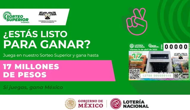 Con el Sorteo Superior de HOY, 14 de abril, puedes ganar 17 millones de pesos. Foto: Lotería Nacional