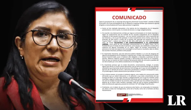 La legisladora Katy Ugarte asegura que denuncia de recorte de sueldos es un acto de venganza. Foto: composición LR/Congreso/Twitter