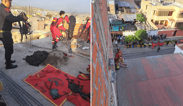 Los bomberos y policías rescataron a la madre de familia. Foto: composición de Álvaro Lozano/ Leonela Aquino/ La República