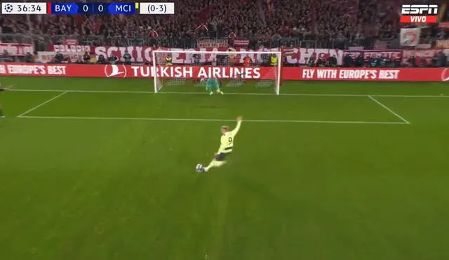 Halland se falló el 1-0 para Manchester City ante Bayern Múnich. Foto: captura/ESPN