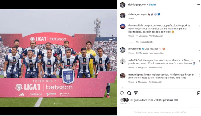  Jugadores de Alianza desactivan comentarios en redes. Foto: Instagram    