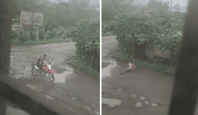 El ladrón sobre la moto acelera y abandona al otro sujeto en medio de la pista. Foto: captura de video/@MinMedio Video: @MinMedio